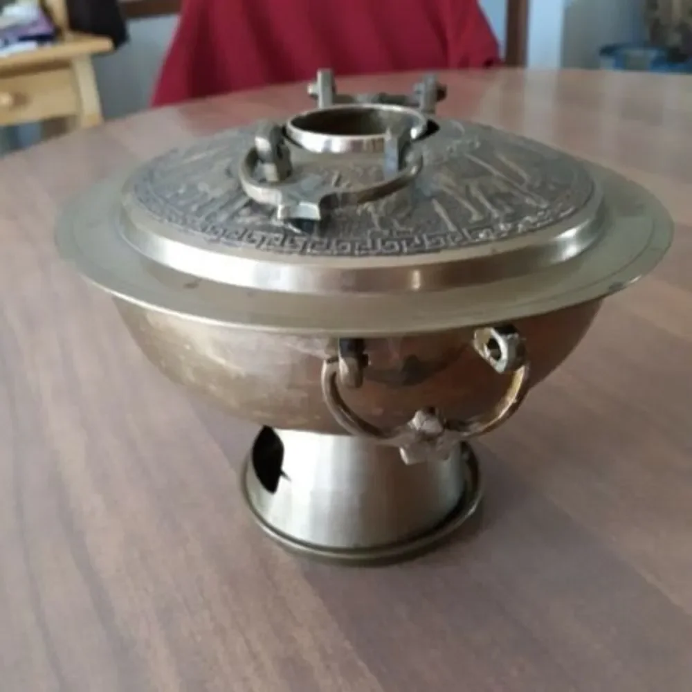Vintage Chinese Zodiac Brass Hot Pot Fondue Soup Warmer Korea Brazier Korean